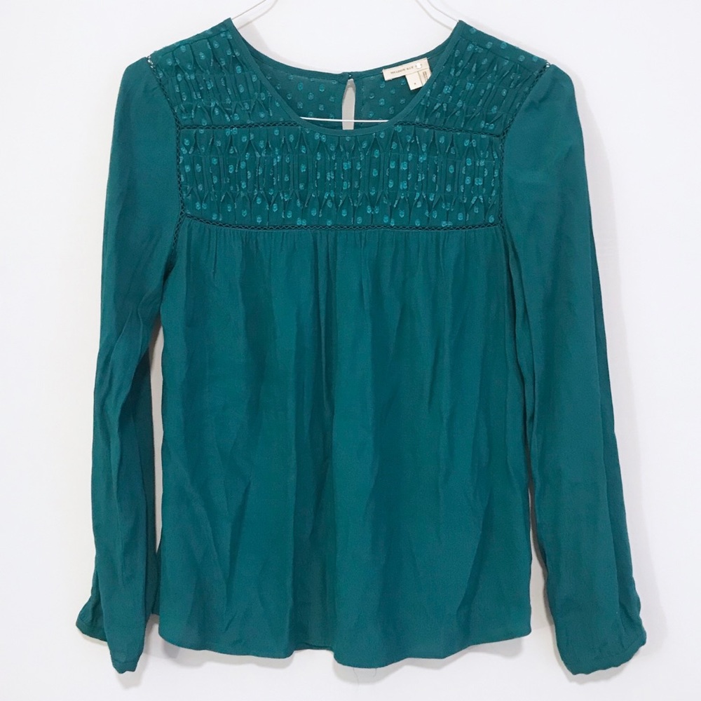 Anthropologie | Meadow Rue Teal Polka Dot Blouse